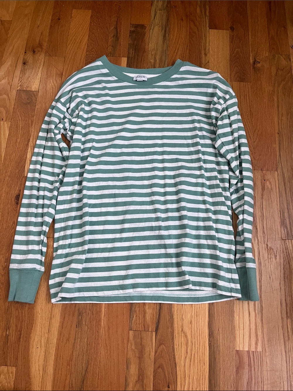 J. Crew Green and White Striped Long Sleeve Tee